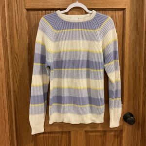 Vintage Contemporary Casuals Pastel Stripe Knit Sweater Blue Cream Yellow M